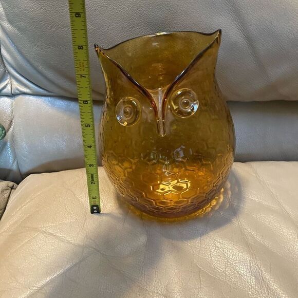 Vintage Retro Amber Glass Owl Vase  candleholder Decor Honeycomb Pattern 8” - Picture 6 of 6